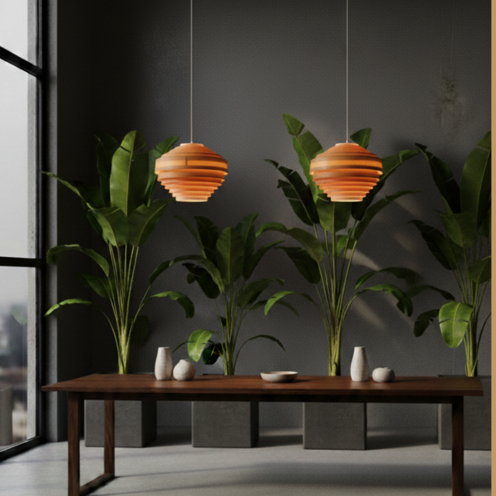 Lámpara colgante artesanal de madera de diseño contemporáneo Jako